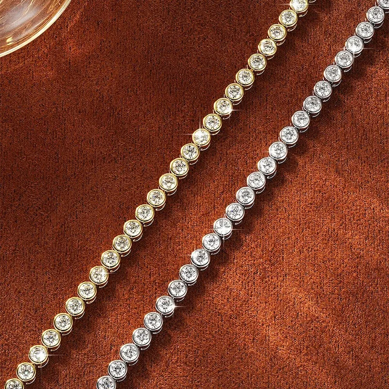 Rrjzz Brillantes 3mm D-Farbe Voll-Moissanit Bubble Bezel Set Damen Armband Labor-Imitationsdiamant Charm Tennis Armband Schmuck – Detail 10