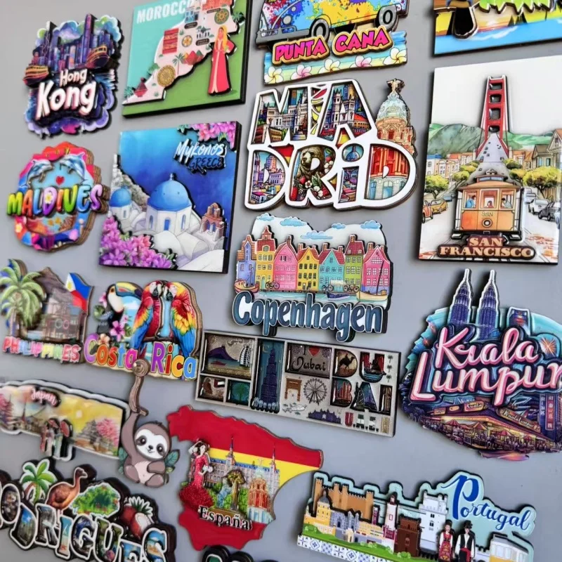 Wood Fridge Magnets Denmark GREECE HK Espana Maldives Philippines Punta Cana Portugal Morocco Japan Malaysia ITALY Dubai Iceland