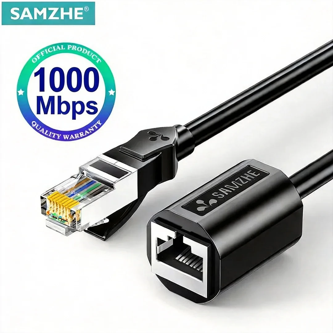SAMZHE RJ45 Ethernet Extension Cable Adapter CAT6 Male to Female Extension Patch Cable for PC Laptop Cat6 Ethernet Cable