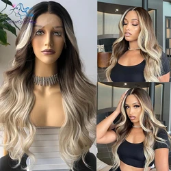 Perruque Lace Front Wig synthétique Body Wave grise Blonde ombrée 13x3 pour femmes, perruque Cosplay résistante à la chaleur, utilisation quotidienne, 180%