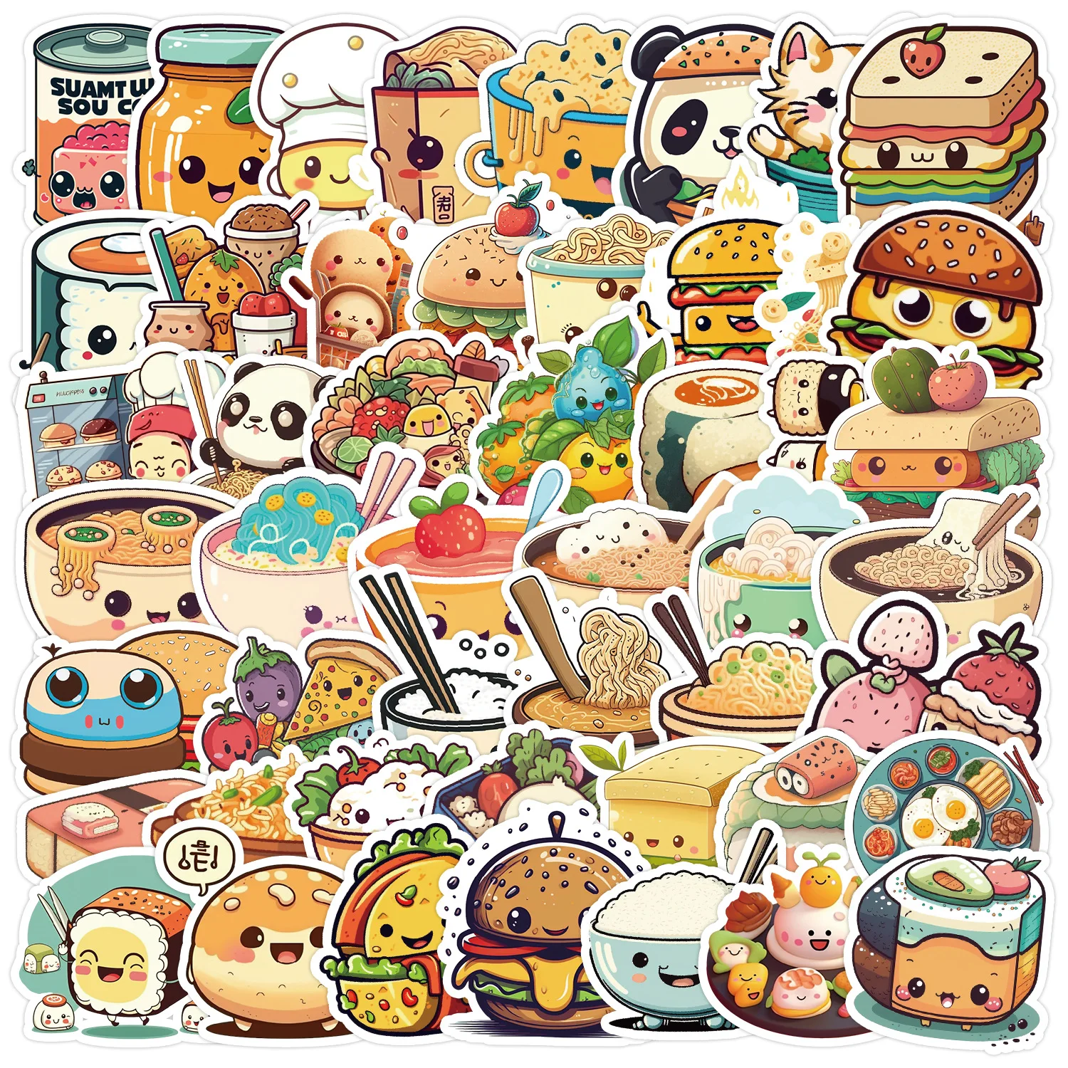 

50pcs Pasta Fast Food Series Graffiti Stickers For Mobile Phone Shell Skateboard Decorative Stickers DIY Toy Sticker Pack
