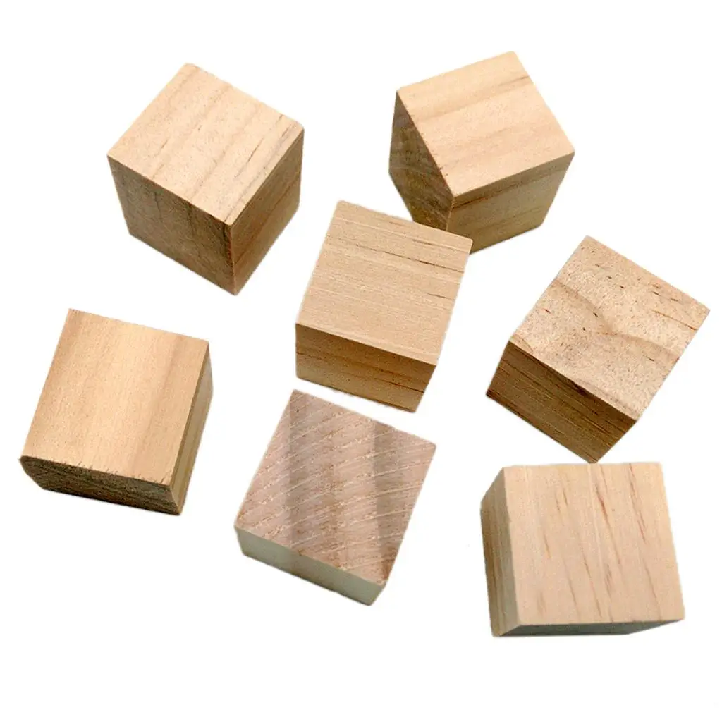 70 piezas de tamaño surtido de mini cubos cuadrados de madera natural, adorno artesanal