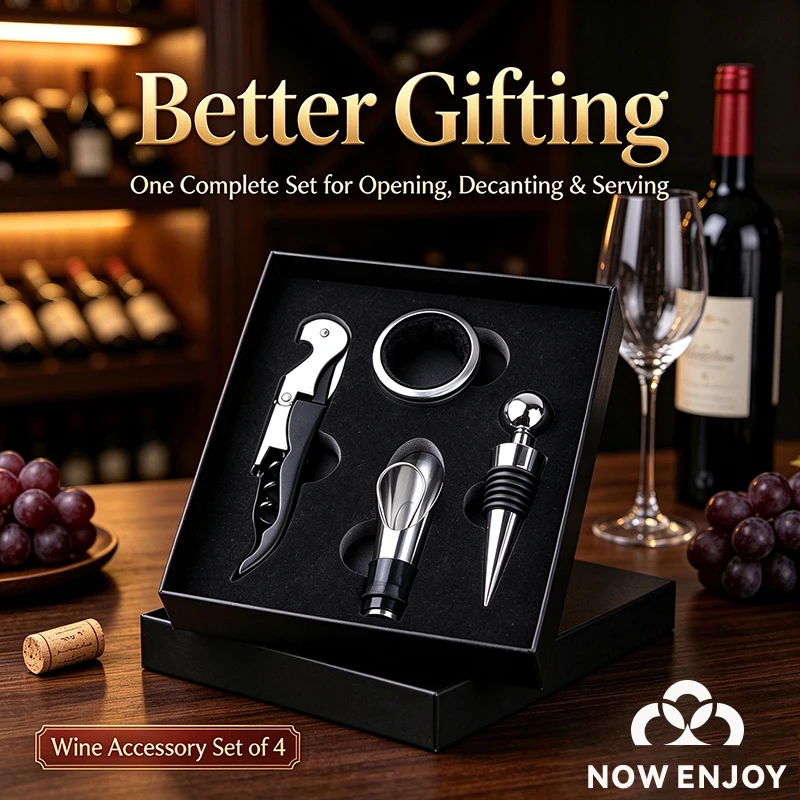 NOW ENJOY 2026 Professional Wine Opener Gift Set Stainless Steel Bottle Opener and Vacuum Stopper Wine Pourer Kitchen Bar Tool