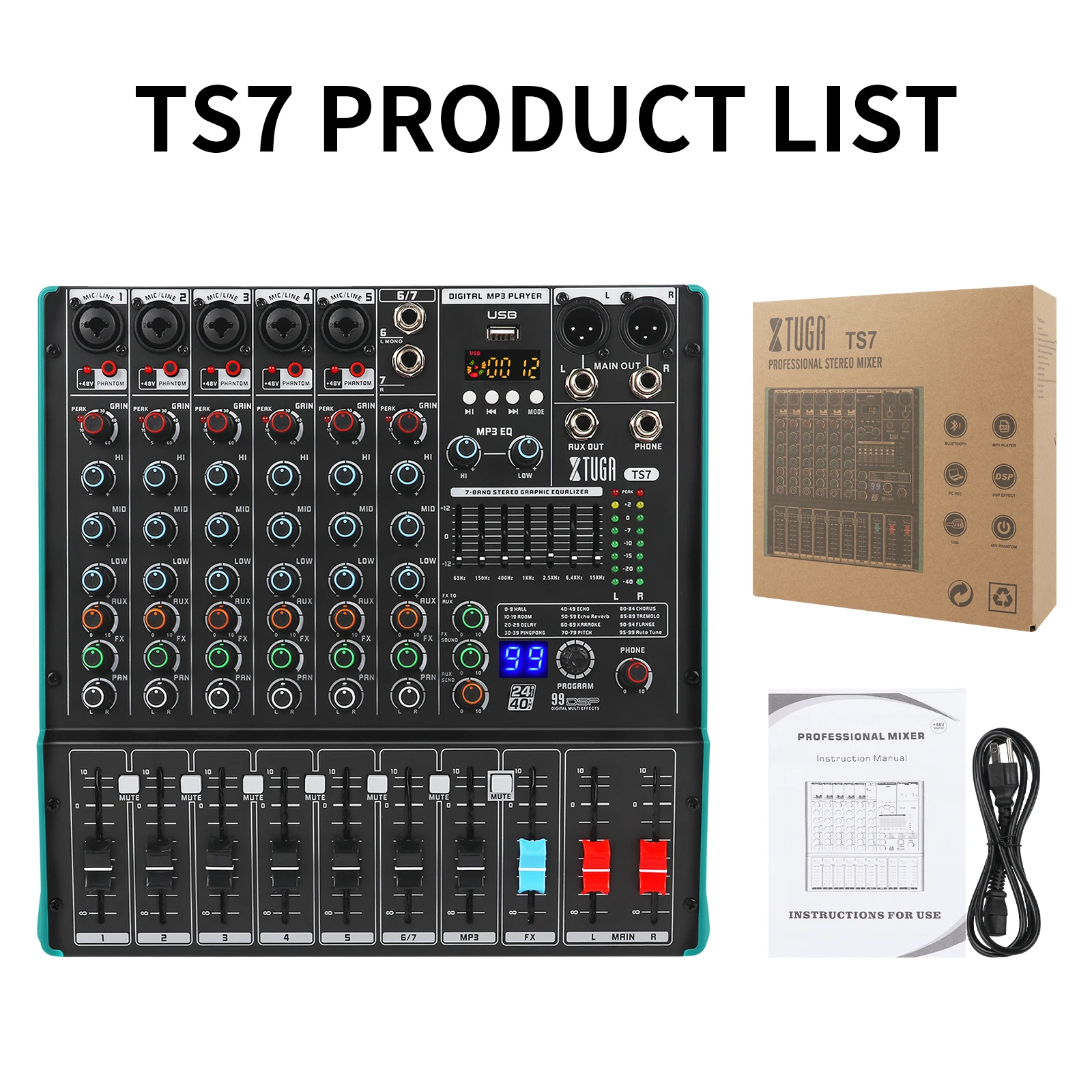 เครื่องผสมเสียง TLF Xtuga รุ่น TS7 อุปกรณ์ดนตรีสำหรับสตูดิโอ 7  99 รีเวิร์บ คอนโซลระดับมืออาชีพ