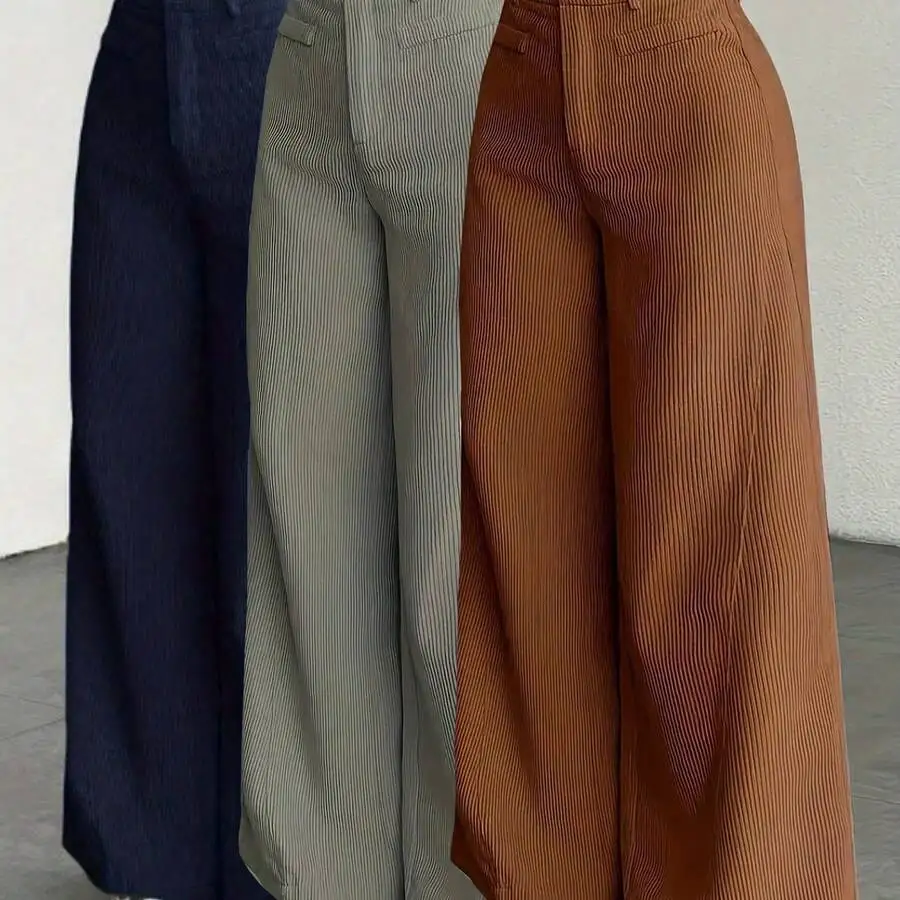 

Womens High-Waist Wide Leg Trousers Solid Color Casual Pants