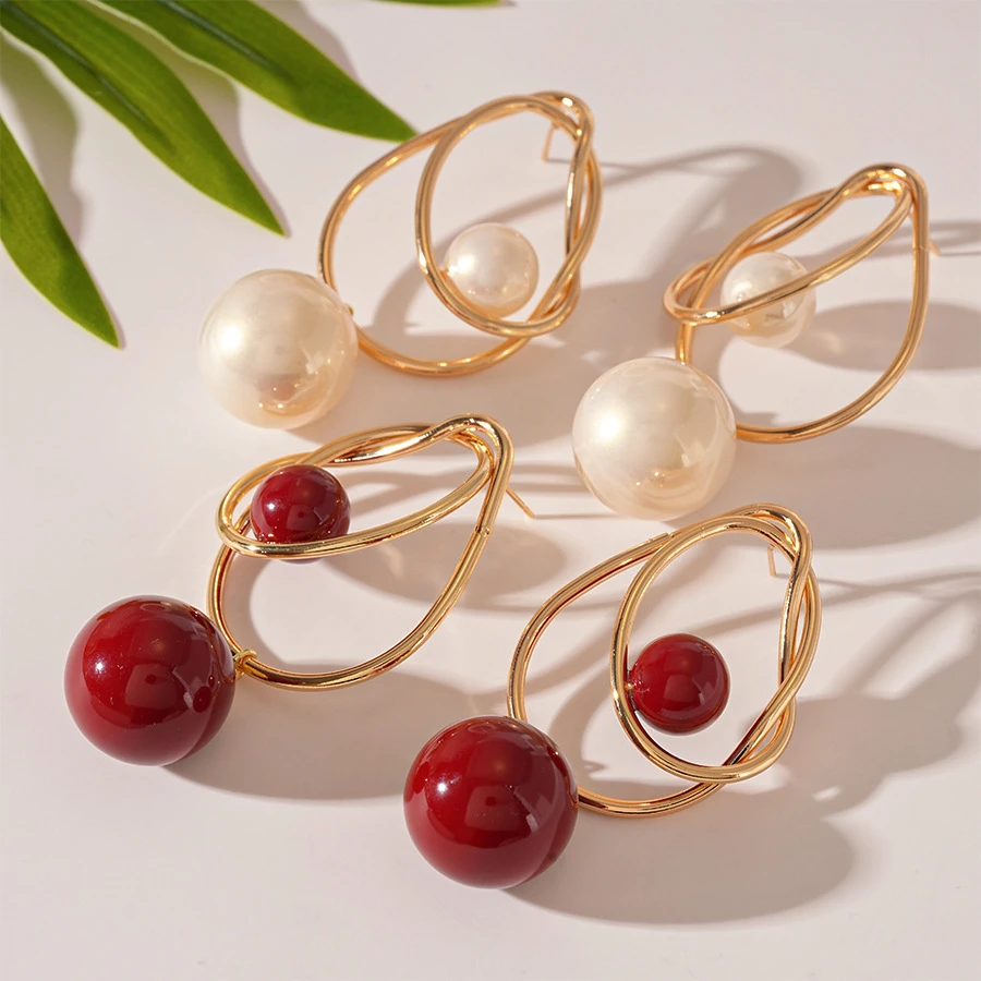Retro Acrylic Round Beads Interwoven Earrings Elegant And Sophisticated Ear Accessories With European Style For Women