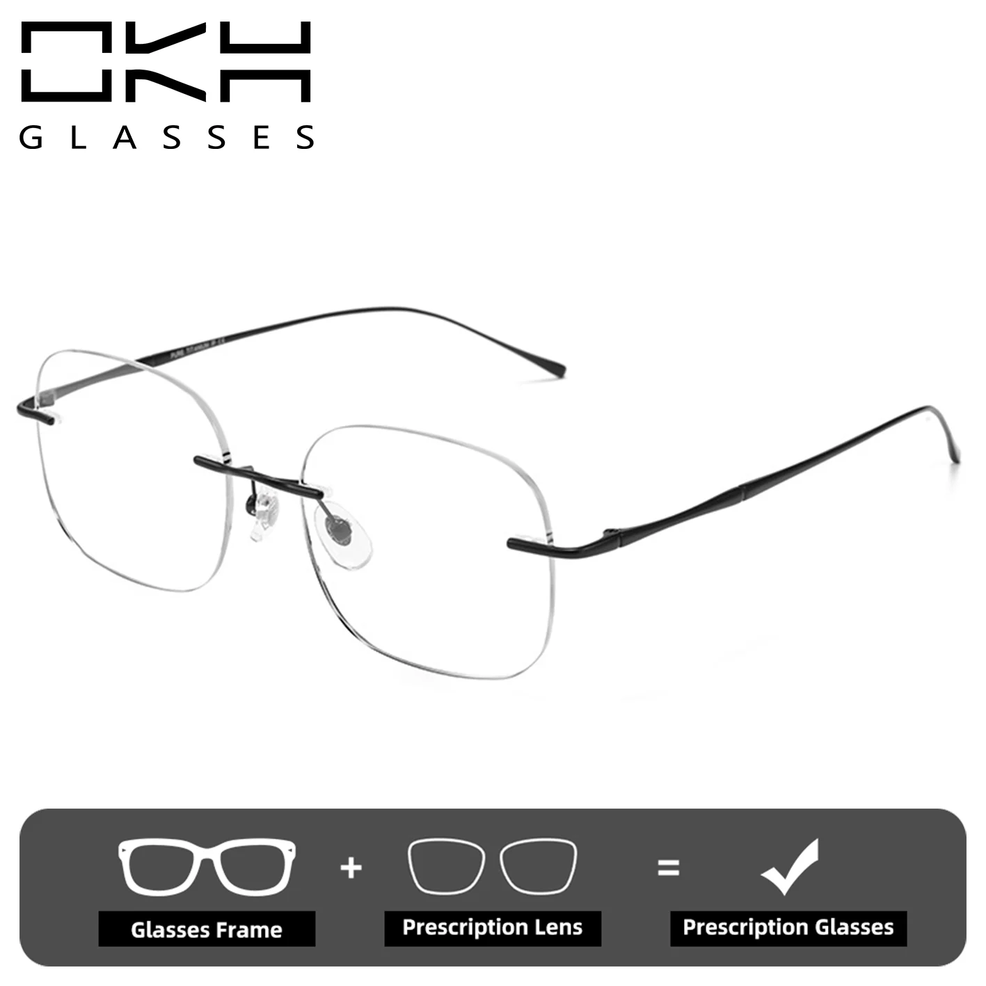 OKH Rimless Glasses Women Pure Titanium Anti Blue Light Myopia Eyewear Ultra Light Frame for Daily And Office Casual Wear