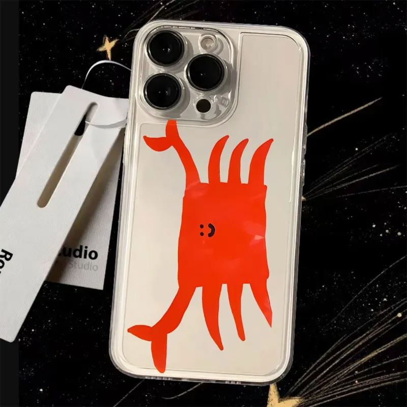 

Cute Simple Graffiti Red Crab Phone Case For Samsung Galaxy S25 S24 S22 S23 Ultra Plus Cover S22+ S23+ S24+ S25+ Shell Fundas