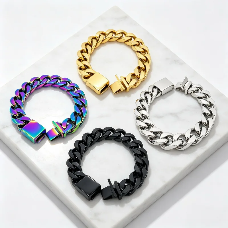 Punk Rock Stainless Steel Biker Mens Bracelet Link Chain Cuban Chain Bracelets Bangles Jewelry