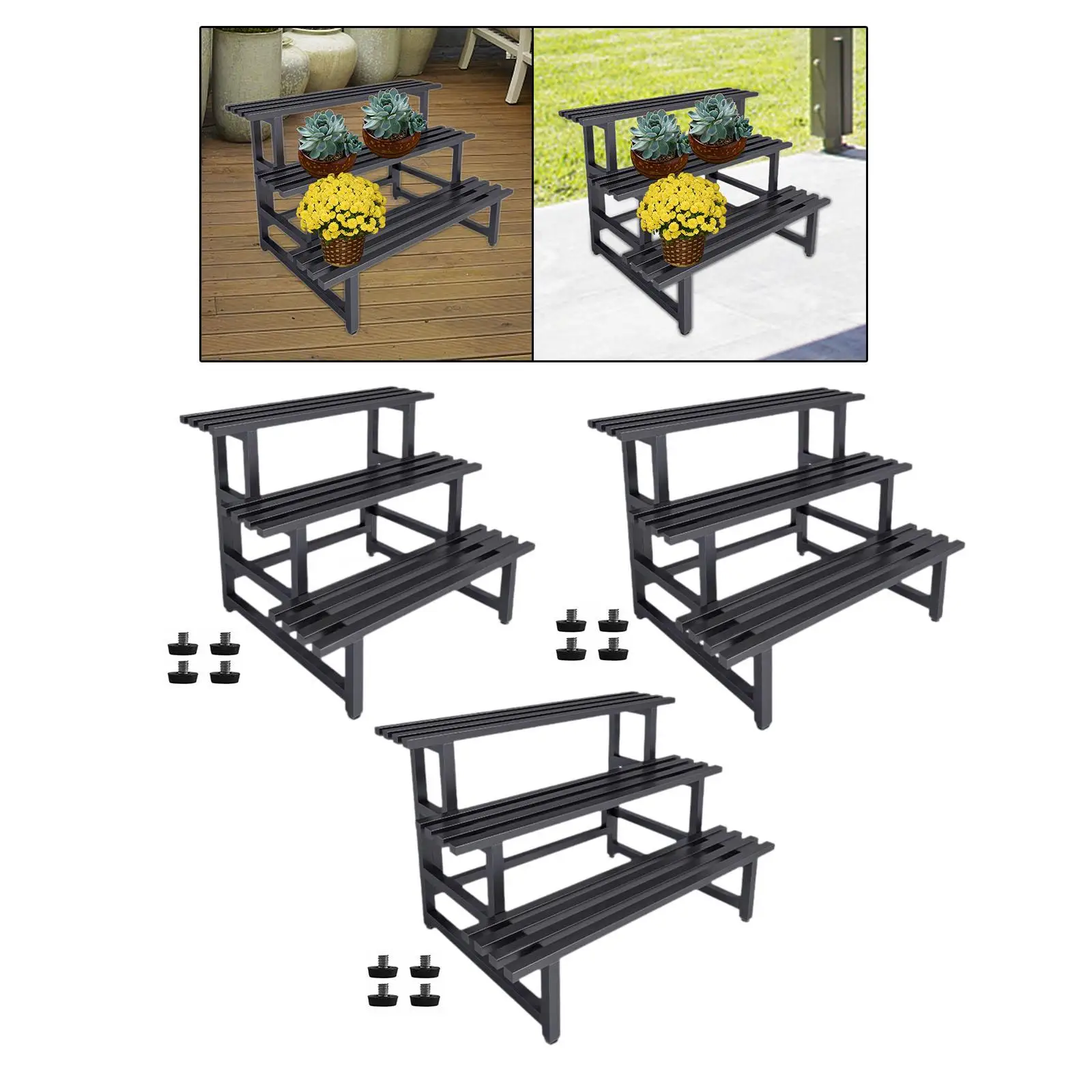 Metal Plant Stand Flower Pot Holder Staircase Design Black Plant Storage Rack for Garden Yard Living Room Patio Flower Store