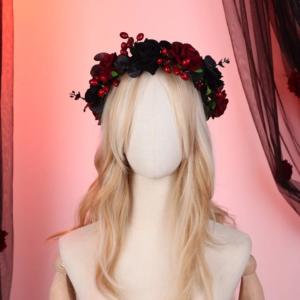 

Изысканная повязка на голову на Хэллоуин, модная регулируемая повязка на голову с имитацией цветка, темный стиль, пластиковая повязка на голову для косплея