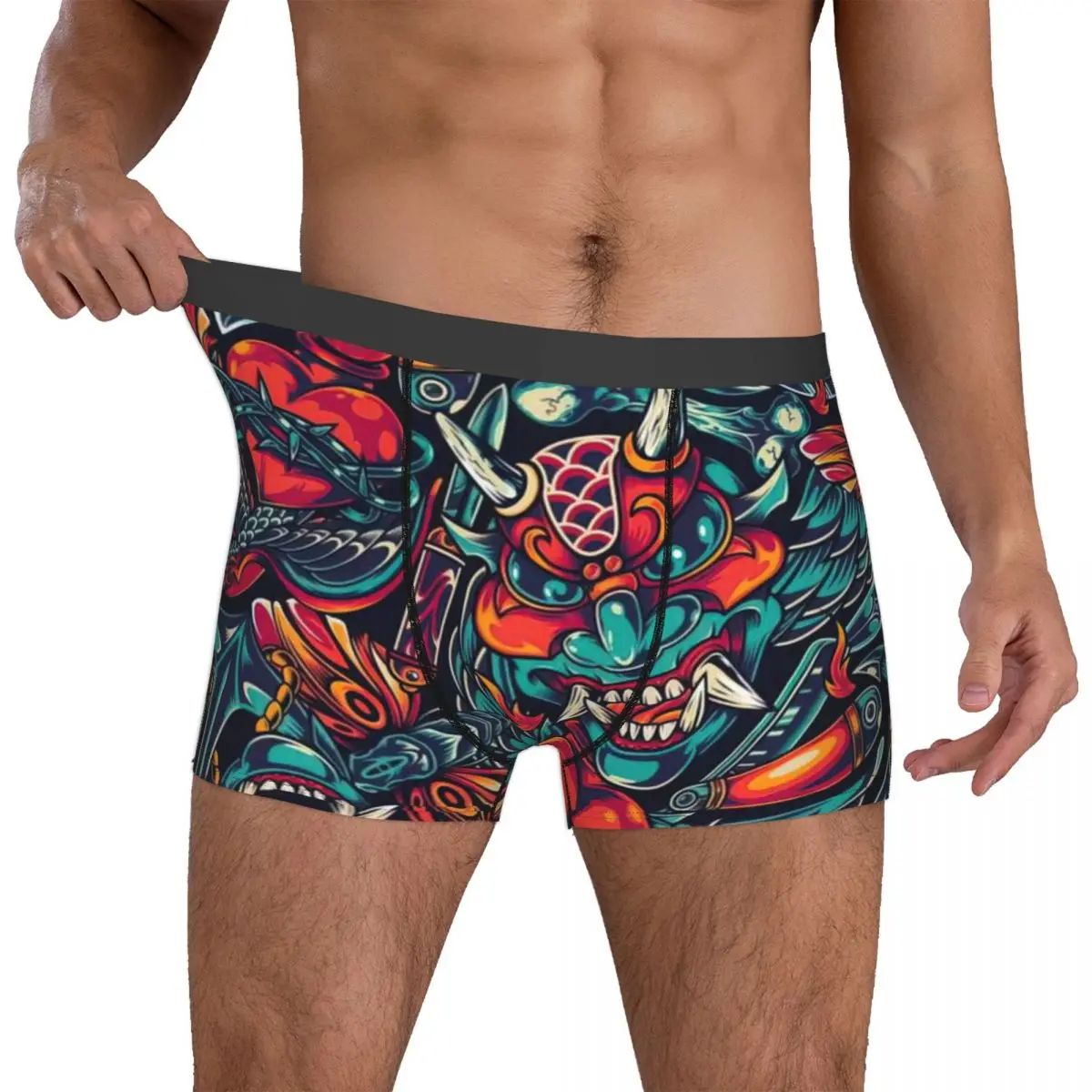 Calcinhas Devil Faces Algodão para Homem, Roupa Interior Ventilar Shorts