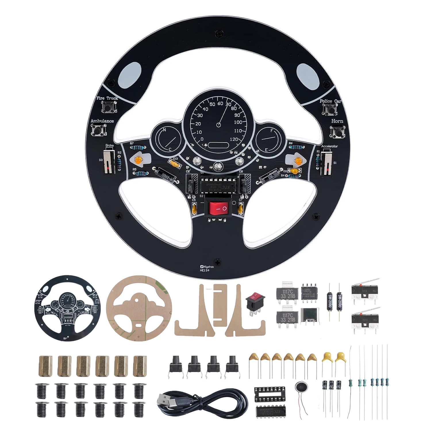 Car Steering Wheel DIY Soldering Kit Interactive Driving Simulator Electronics Project STEM PCB Practice for Teens Adults