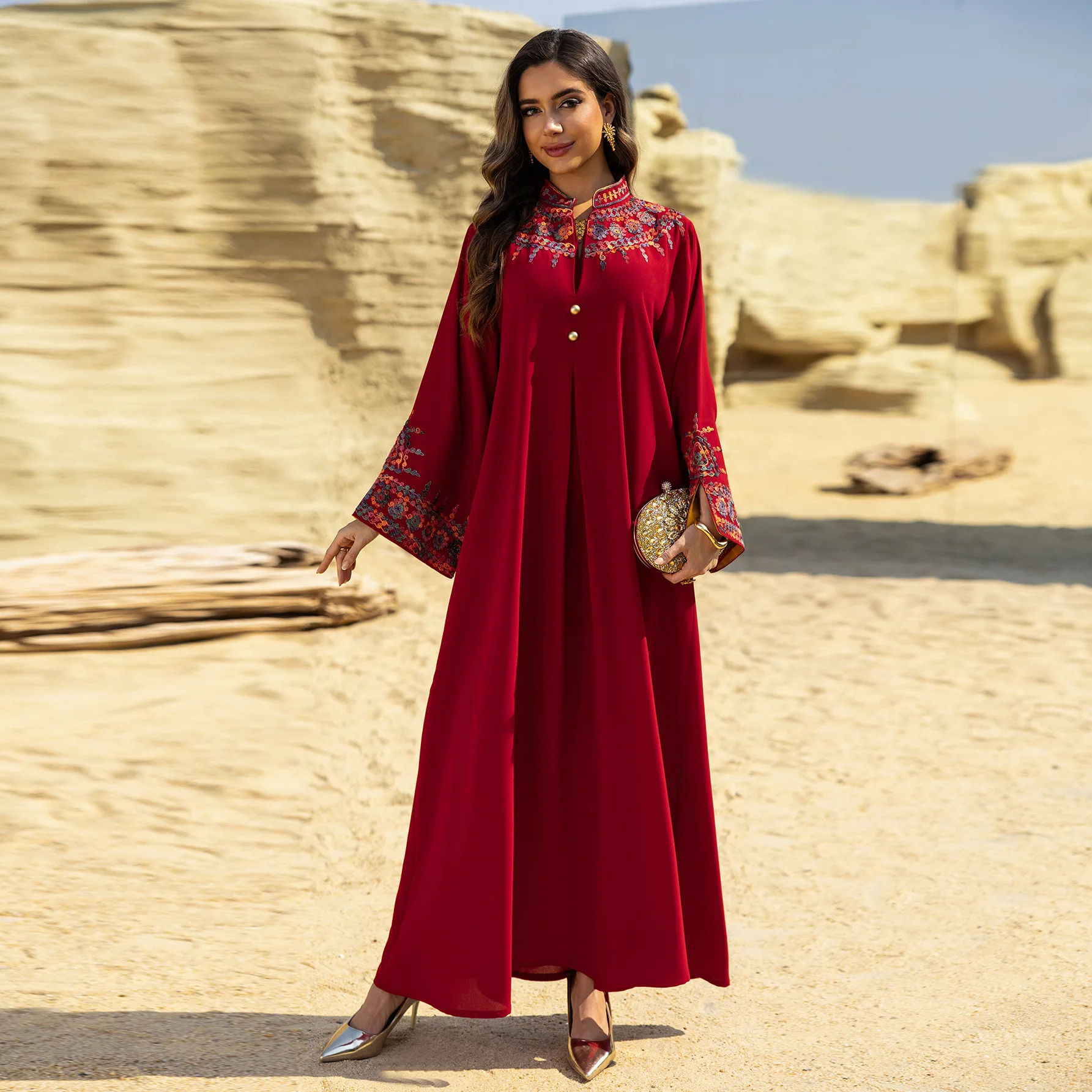 Ab467 Abito da donna musulmana Primavera/estate Moda Ins Nuovo Dubai Abito ricamato Jalabiya Ramadan Dubai Lusso Islam Elegante