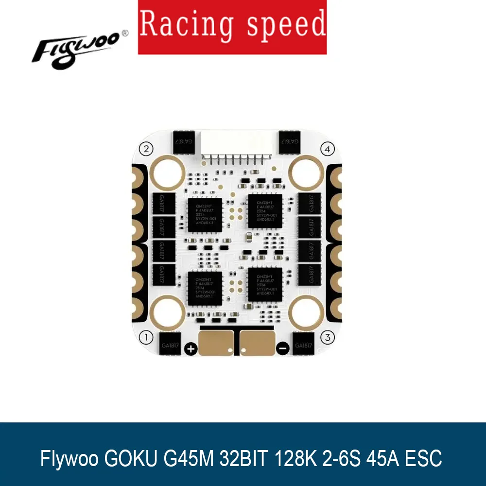 Flywoo GOKU G45M 32ビット 128K 2-6S 45A ESC 20x20 AT32 デュアルインワンチップ、MOSFET、FPVドローンに最適