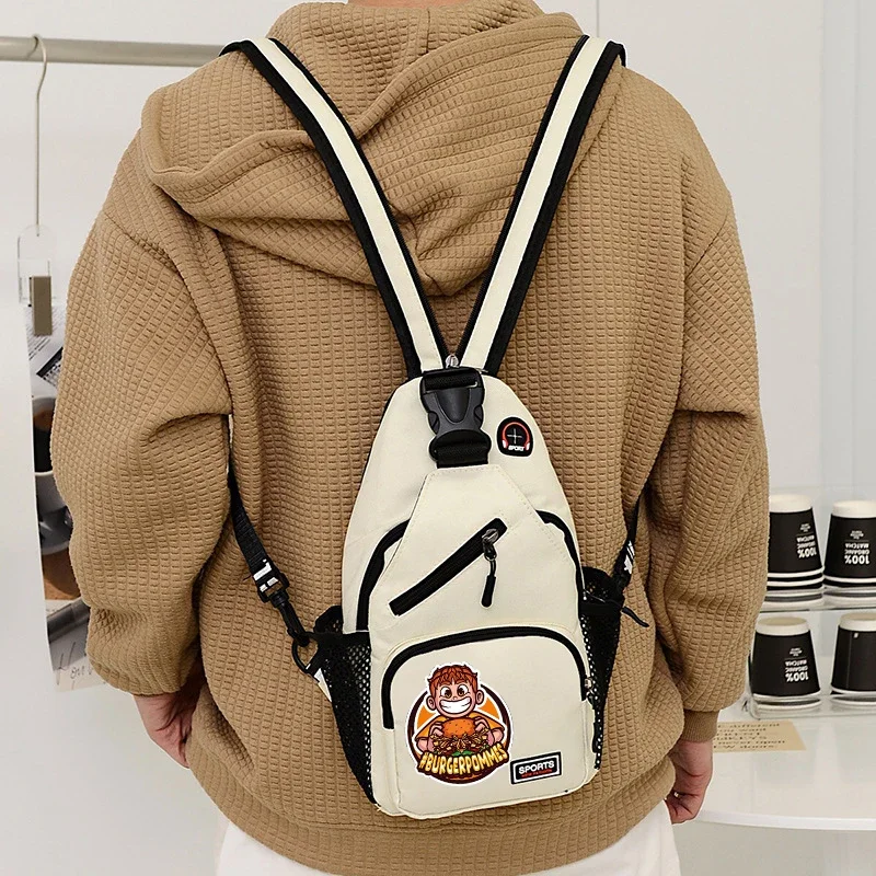 Burgerpommes Icrimax Men's Shoulderbag Boy Cute Anime Pattern Chest Bag Fashion Trendy Large Capacity Travel Storage Bag Handbag