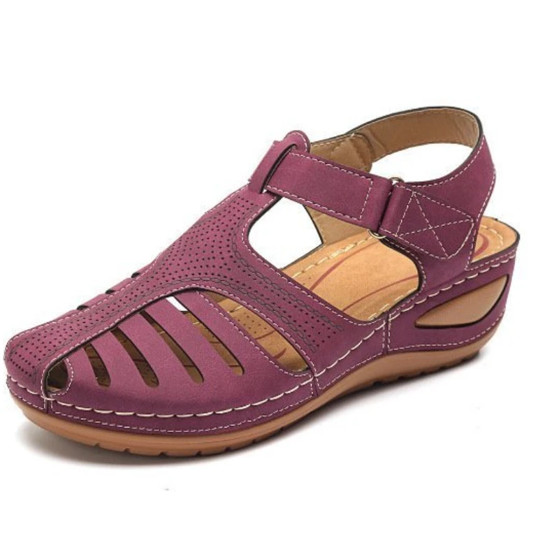 Sandalias de cuña ortopédicas de Punta abierta para mujer, zapatos Retro de plataforma informales de cuero, antideslizantes, Estilo Vintage, de