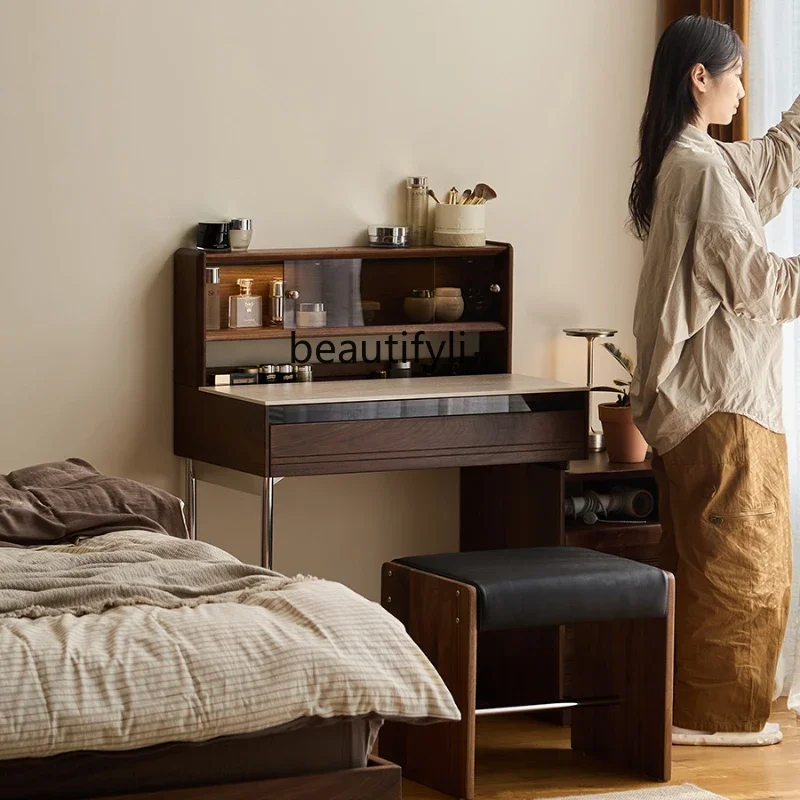 

Solid wood dresser storage cabinet integrated bedroom bedside black walnut makeup table