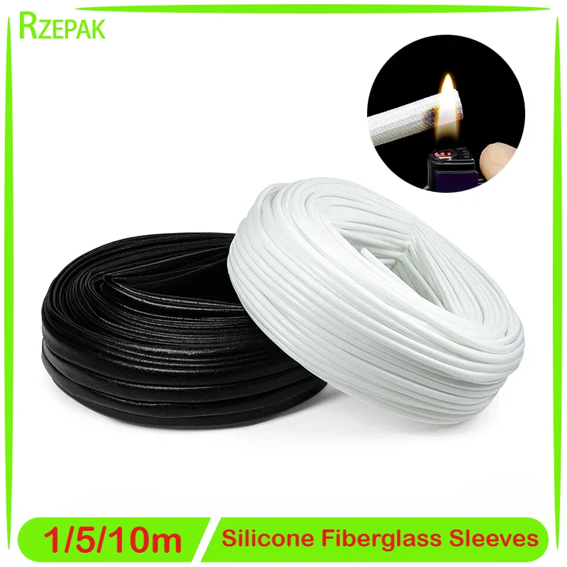 1/5/10m Silicone Fiberglass Sleeving ID 1 ~ 25mm Flame Resistant Silicone Resin Insulate 200 Deg.C Cable Protection Tubing