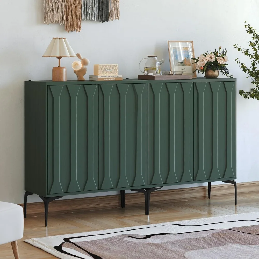 

2 Door Accent Cabinet Set of 2,Sideboard Buffet Storage Cabinet with Iron Legs and Adjustable Shelf,3D Lattice Design Suitable