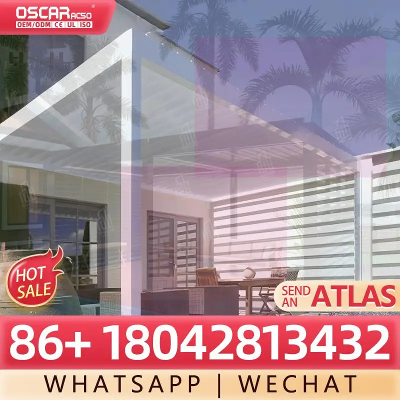Outdoor Bioclimatic Pergola with Automatic Motorized Waterproof Roof Classic Luxury Garden Gazebo for Powder Coated Use in Backy