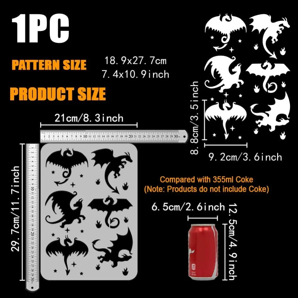 Wing Dragon Painting Stencil 8.3x11.7inch Reusable 6 Styles Pterosaur Pattern Drawing Template DIY Star Fire Dragon