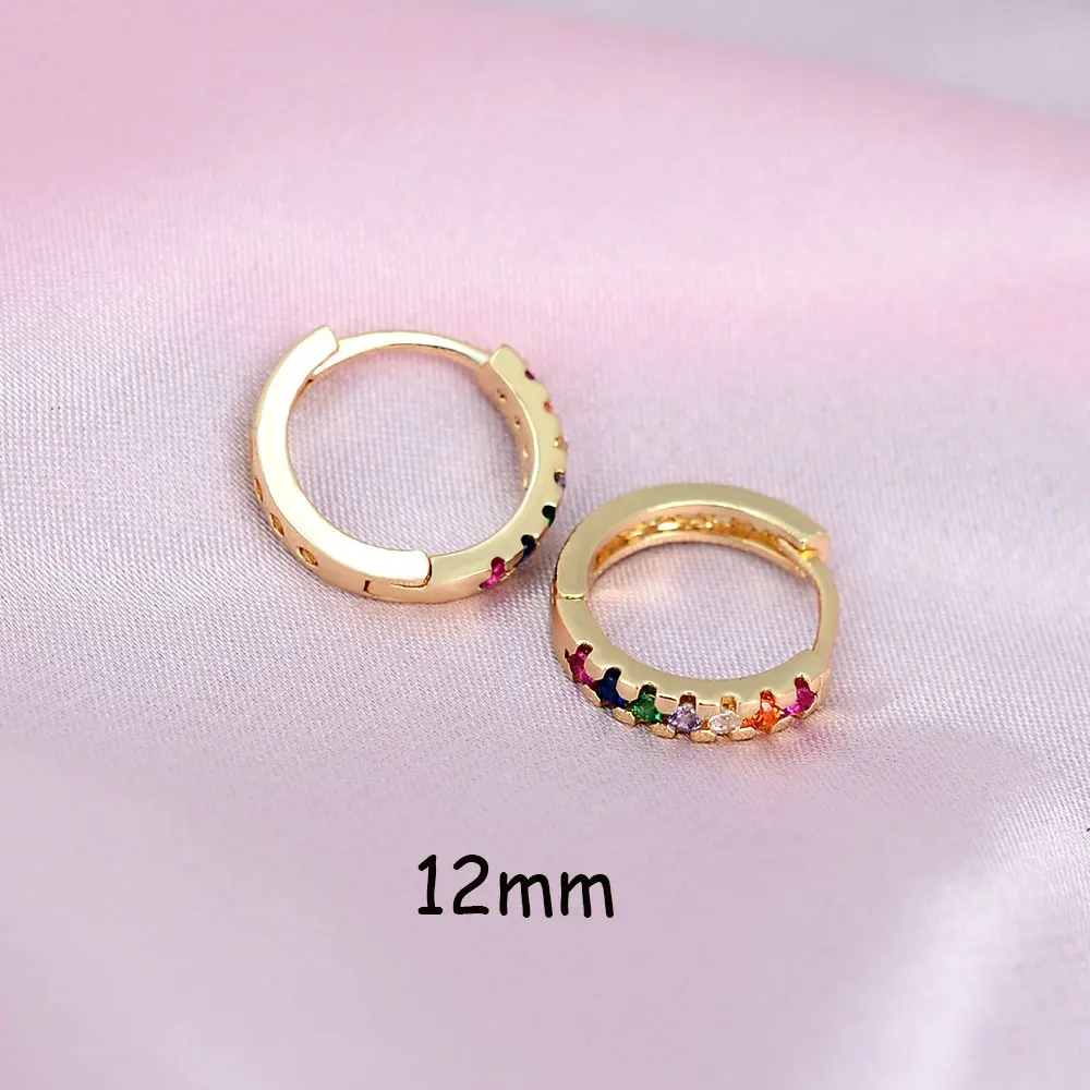 Rainbow CZ Huggies Hoop Earrings Girl Tiny Rings Cartilage Small Helix Piercing Tragus Conch Earlobe Circle Men Hoops Arete