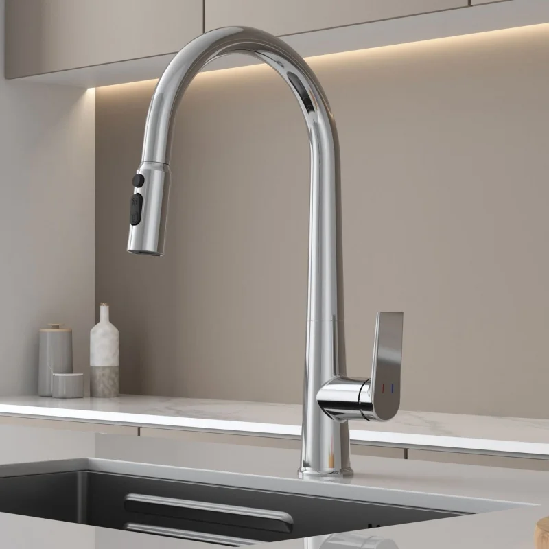 Grey Pull Out Kitchen Faucet Black Kitchen Tap Hot & Cold Brushed Gold Sink Faucet Brass Pull Out Sink Faucet Hot and Cold