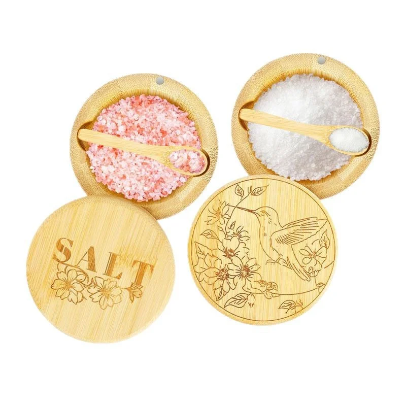 

Natural Bamboo Salt & Pepper Condiment Set with Magnetic Lid Elegant Wooden Salt Pepper Jars Sugar Container Spice Storage Pot