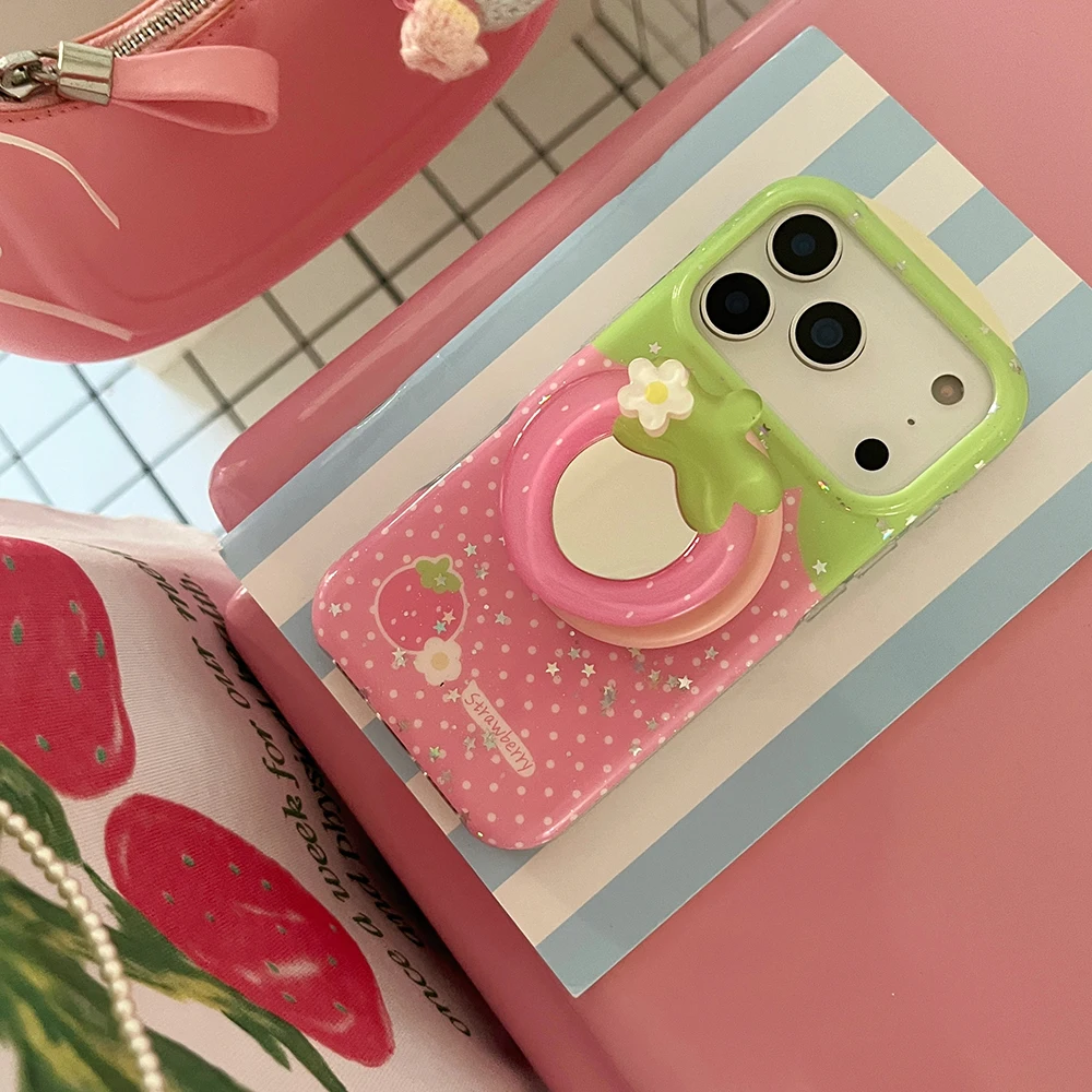 Niedliche Erdbeer-Handyhülle mit Punkten, magnetisch, kompatibel mit iPhone 17 14 15 16 17 Pro Max, kabellose Ladehülle für MagSafe – Detail 12