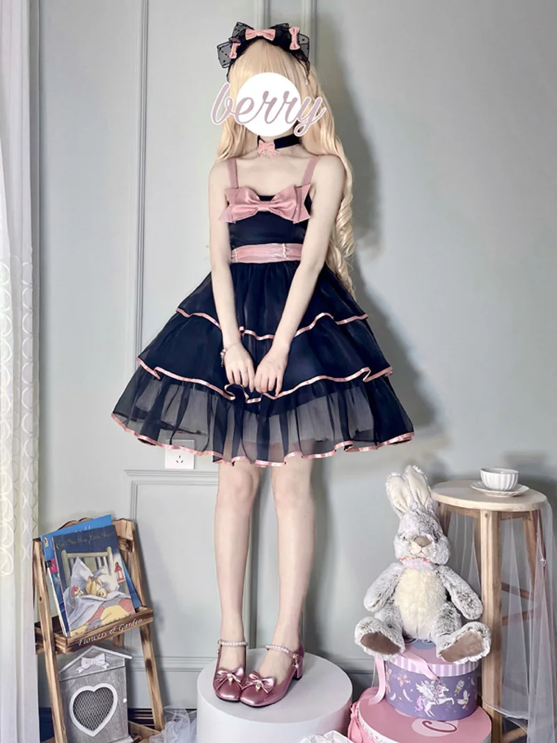 Design original damasco lolita vestido querida jsk cinta vestido 2025 novo em camadas plissado sem mangas vestido de verão