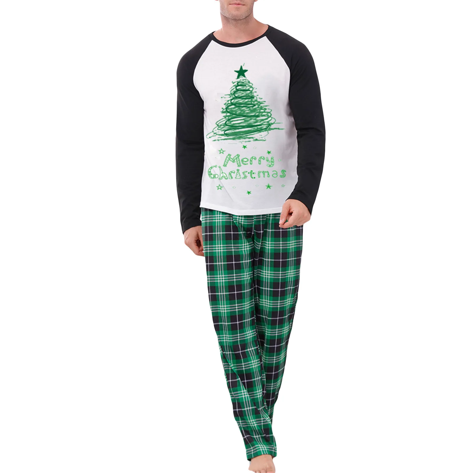 Merry Christmas Green print Mom Dad Kids Matching Pajamas Set 2 Pieces Suit Baby Romper Soft Loose Xmas Family Look Pyjamas