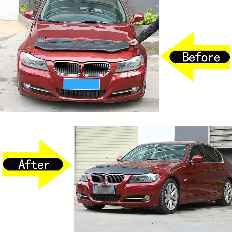 For BMW 3 Series E90 2005-2013 Car Hood Sand and Stone Deflector Protection Cover Leather Exterior Modification Accessories