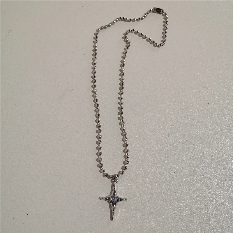 Trendy Vintage Punk Silver Color Star Pendant Bead Necklace for Men Women Street Hip Hop Aesthetic Grunge Jewelry Y2K Accessorie