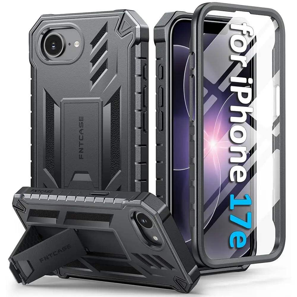 

for iPhone 16e Phone Case: Military Grade [Built-in Screen Protector] [Kickstand] Matte Textured Drop Proof Protection Cover