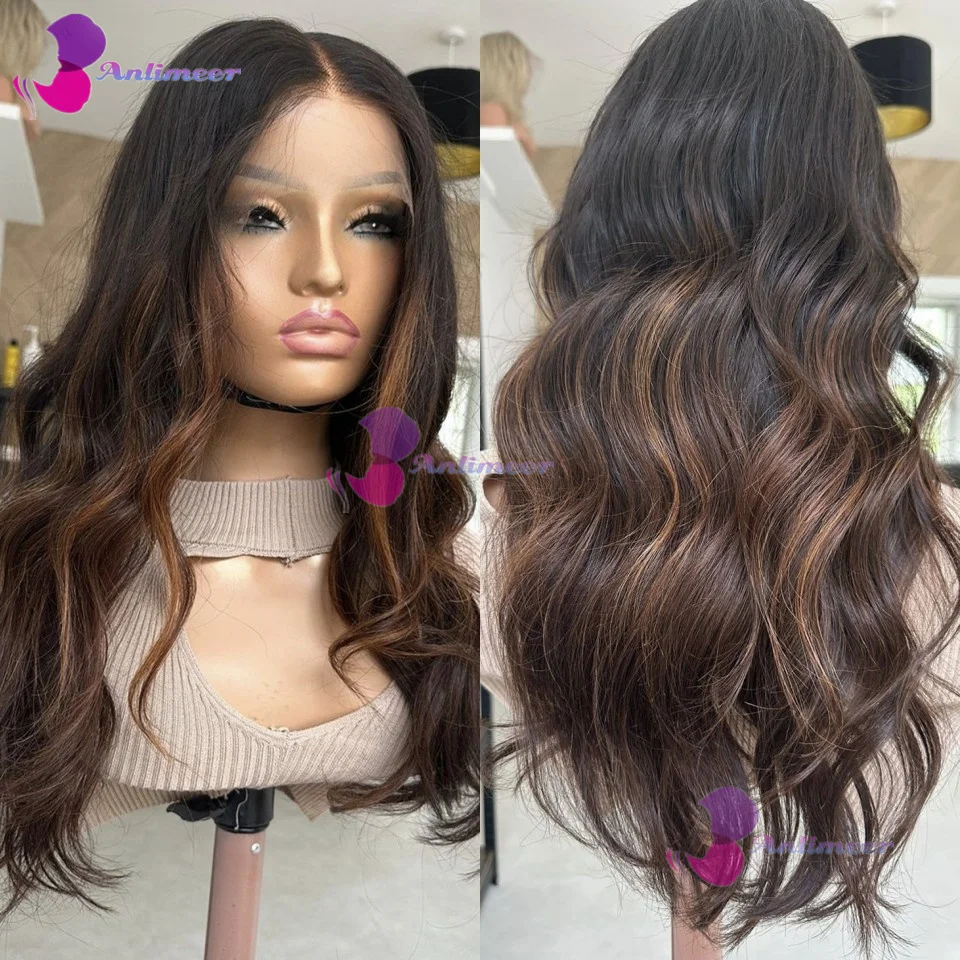 

Highlights Glueless Wig Body Wave Human Hair Lace Frontal Wigs for Women Balayage Wig Highlight Brown Black 13x4 Silk Top Wigs