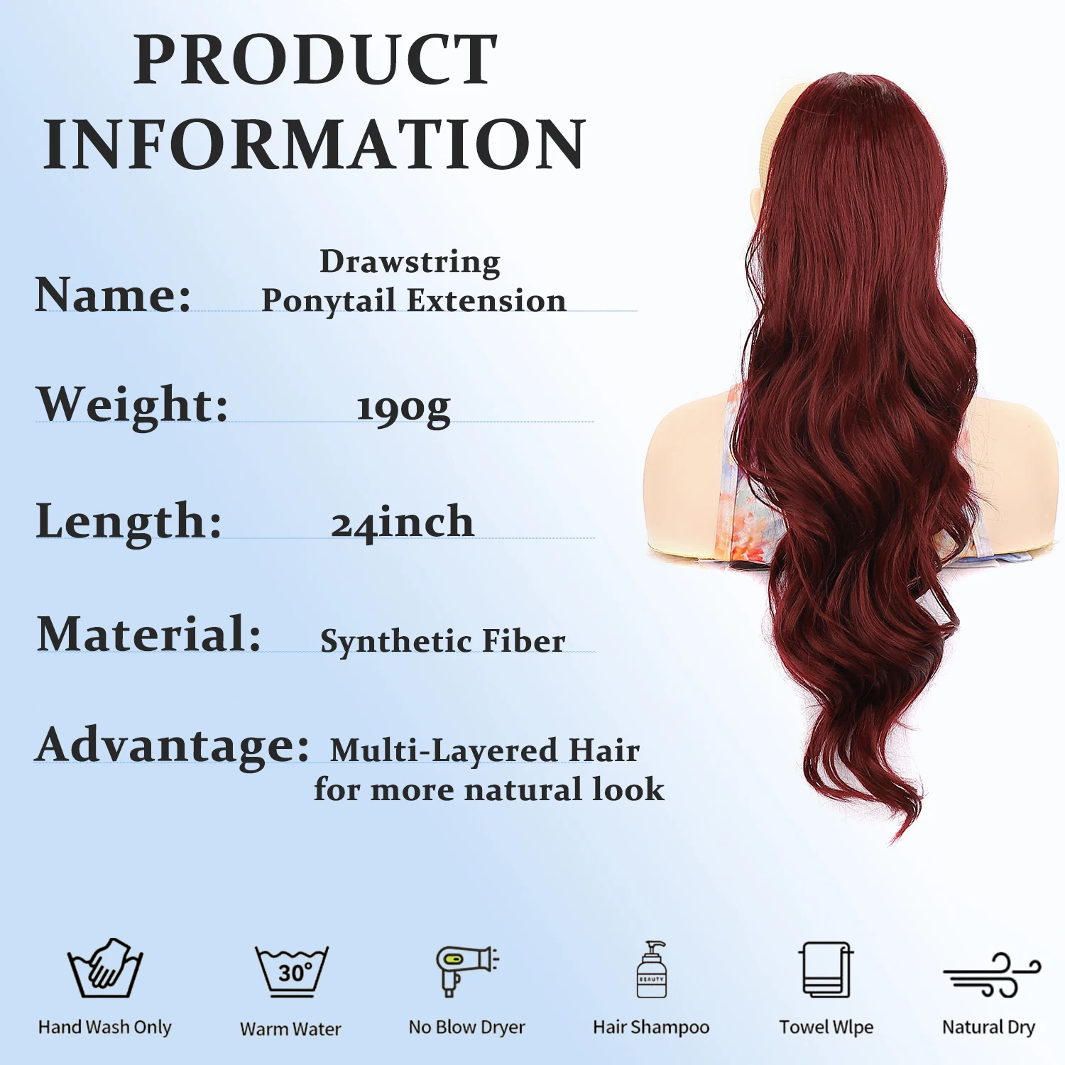 24 inch Long Wavy Drawstring Ponytails Extension Pony Tails Hair Extension for Women Synthetic Hairpiece Ponytails for Daily Use