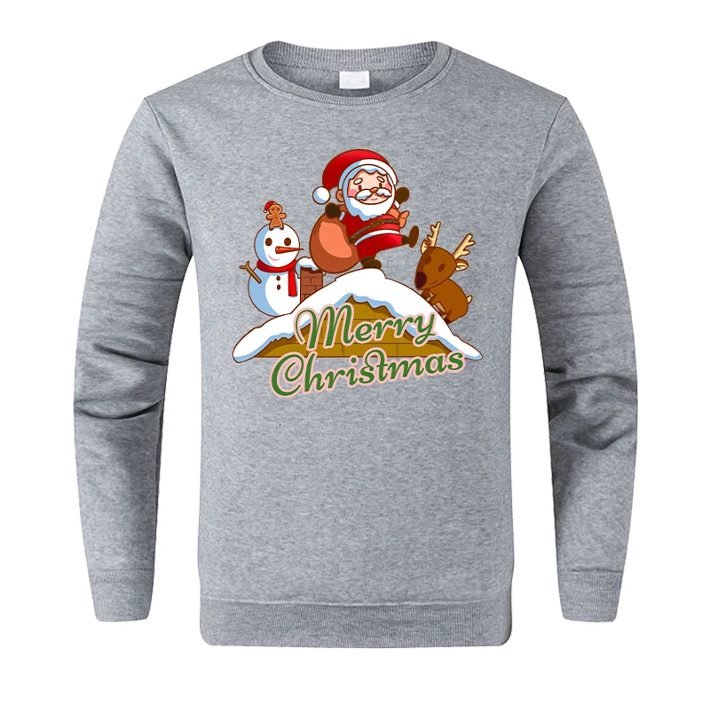 New Men Christmas Print Hooded Fall Fashion Sweater Fashion Loose Plus Size Men’s and Women’s Sweater