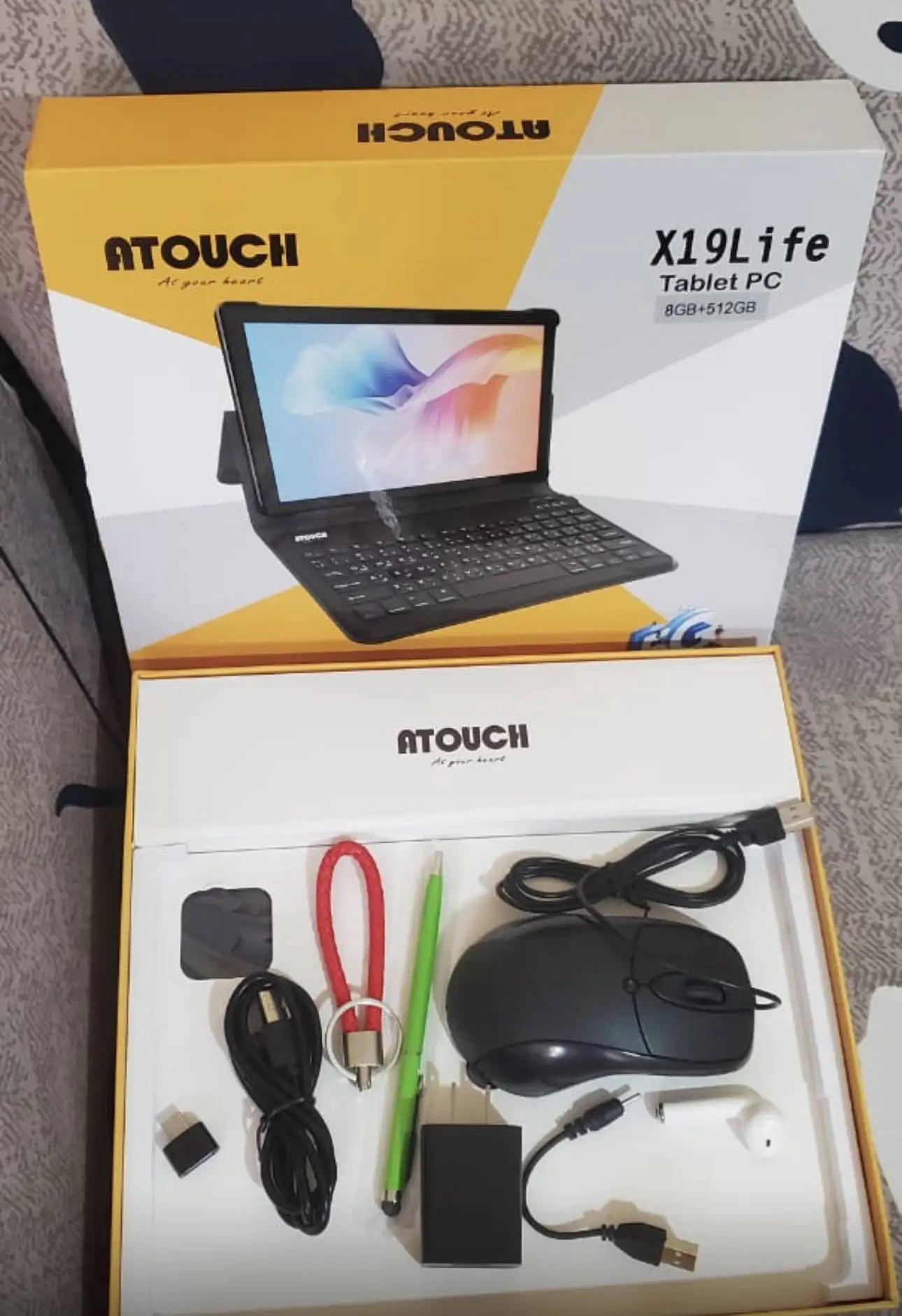 ATOUCH-Tablet PC com mouse e teclado BT, Android Business, X19Life10"