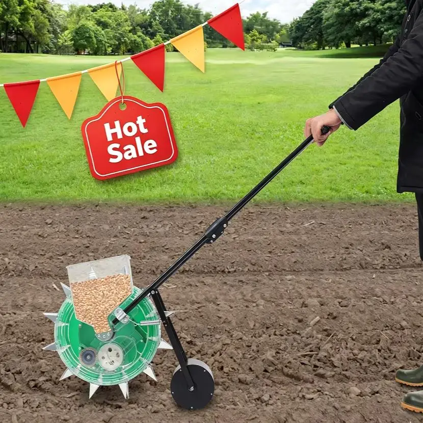 Black+Green Hand-push Roller Seeder Peanut Corn Fertilizer Applicator Iron, ABS, PC, PP Floor Standing Manual Seeding Tool Garden Seeder Capacity: 4kg/8.82lbs Seeding Quantity: 1-3 Seeds