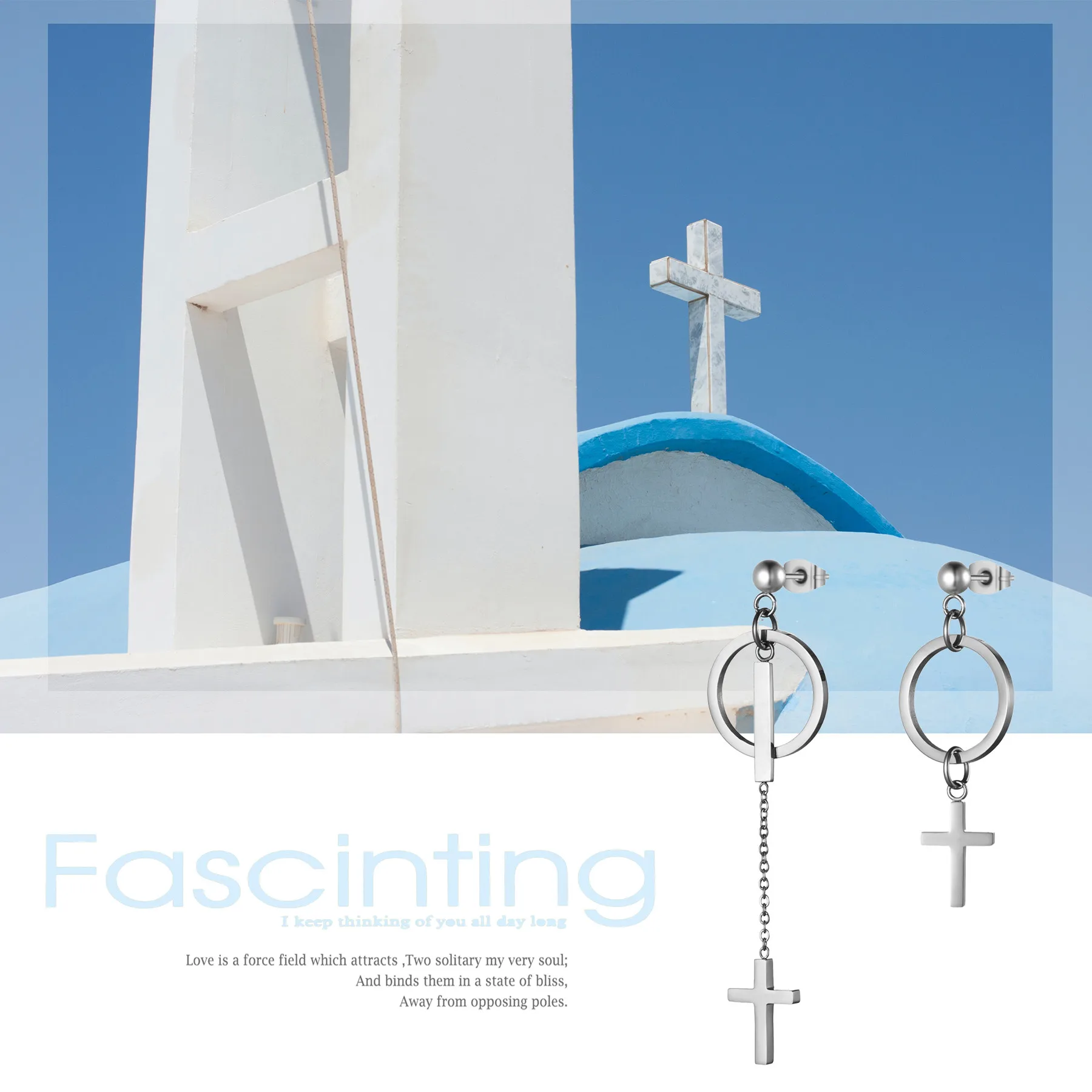 Boniskiss 2022 Unique Personality Stainless Steel Cross Circle Ladies Asymmetric Long Earrings Silver Color Jewelry Gift