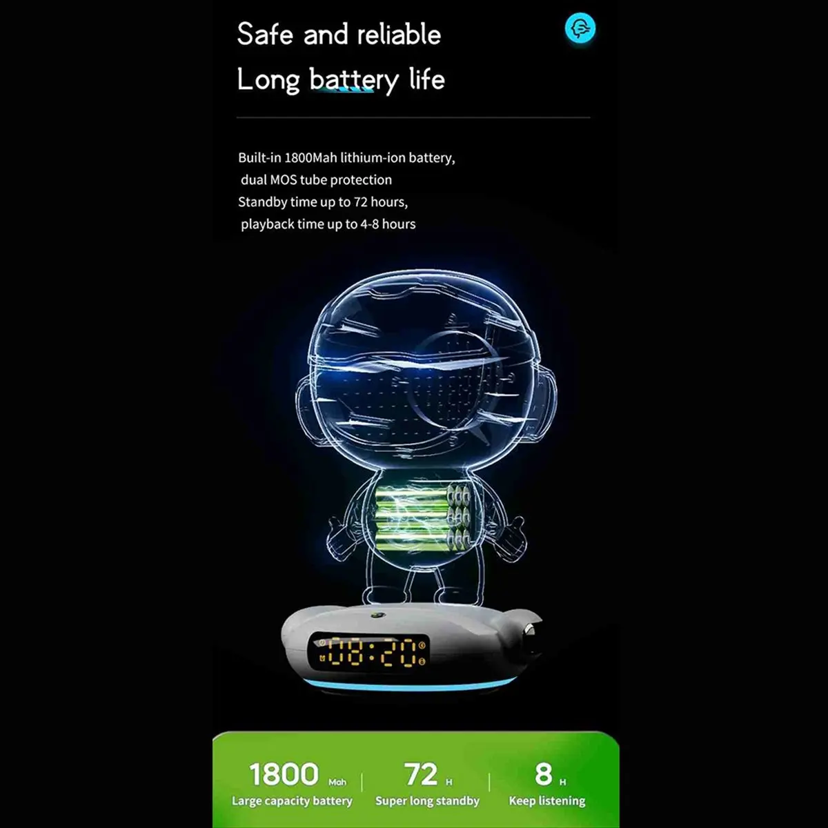 M80 AI Robot Smart AI Speaker Alarm Clock FM Radio Wireless Bluetooth Speaker RGB Light for Boy Girl Student Gift