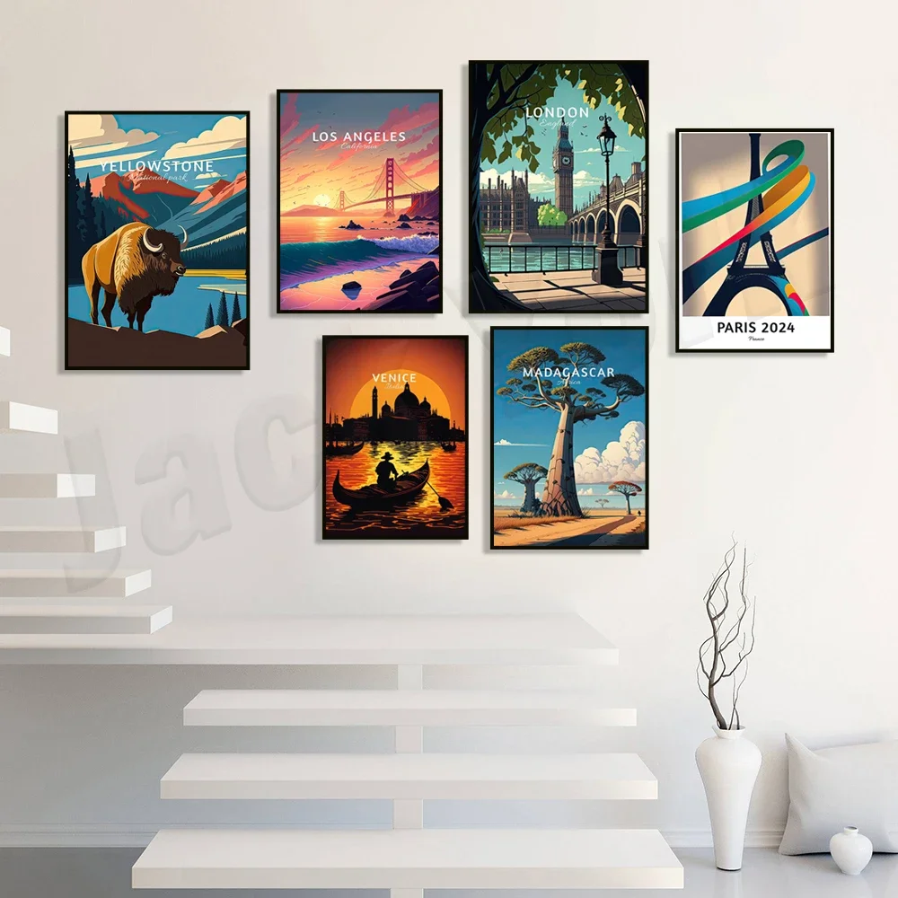 Arizona, Madagascar Africa, Baobabs Venice, Holland, Los Angeles, England, Japan, Sahara Desert, Paris, Montmartre travel poster