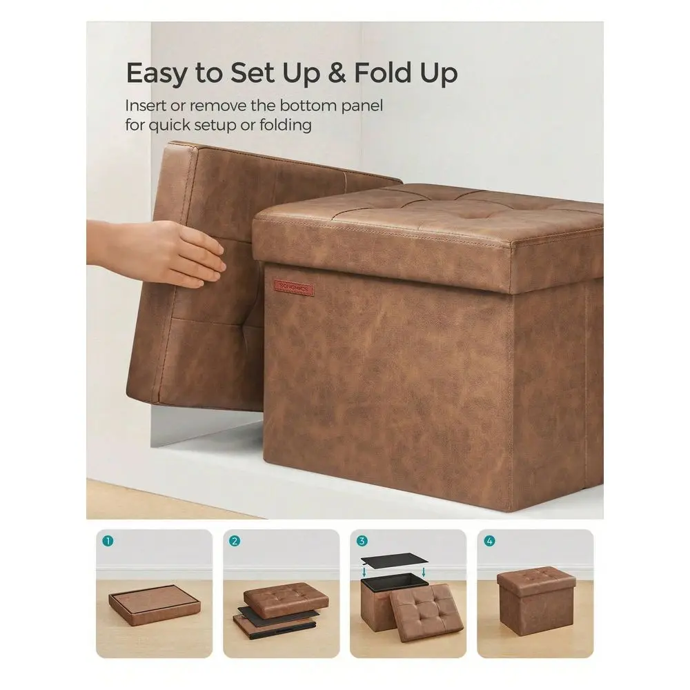 Small Folding Storage Ottoman, Foot Rest Stool, Cube Footrest, Synthetic Leather, 12.2 X 16.1 X 12.2 Inches, 286 Lb Capacity, F
