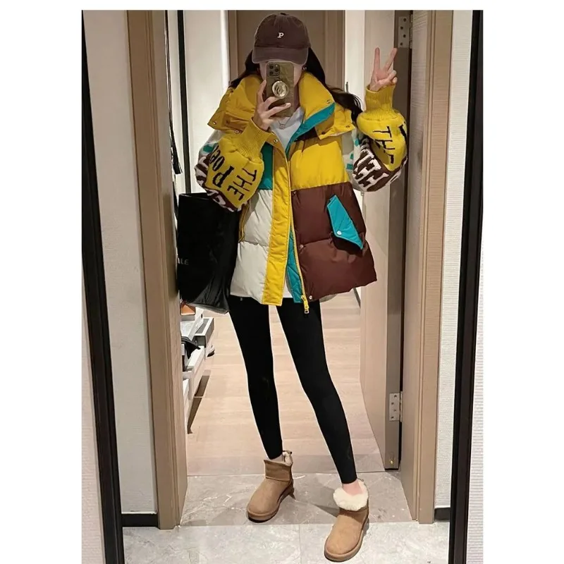 European Goods 2025 Winter New Fashion Design Sense Splicing Foreign Down Jacket Niche Fashion Coat High Quality Contrast Color