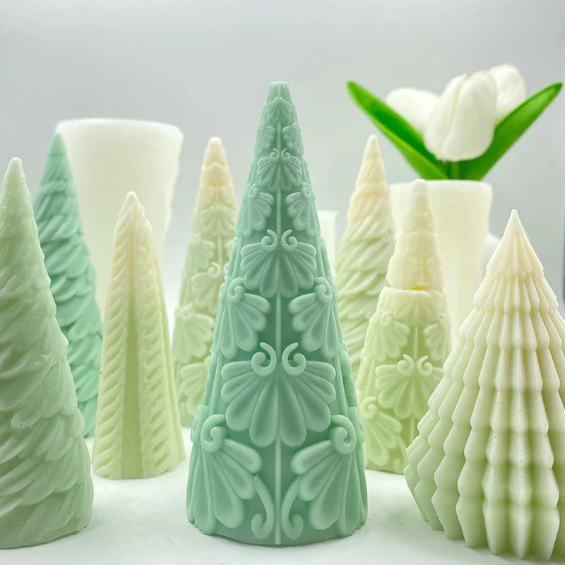 

3D Christmas Tree Candle Silicone Mold Butterfly Stripe Leaf Soap Resin Moulds DIY Chocolate Holiday Home Christmas Decor Gifts