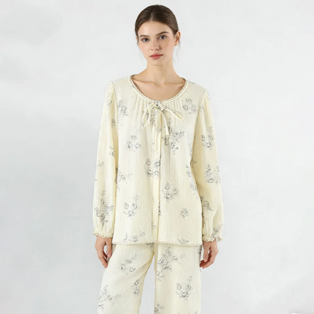 

Модные пижамы, домашняя одежда, 2 шт./компл., женские пижамы, новая весенне-осенняя одежда для сна с длинными рукавами, свободная домашняя одежда из чистого хлопка