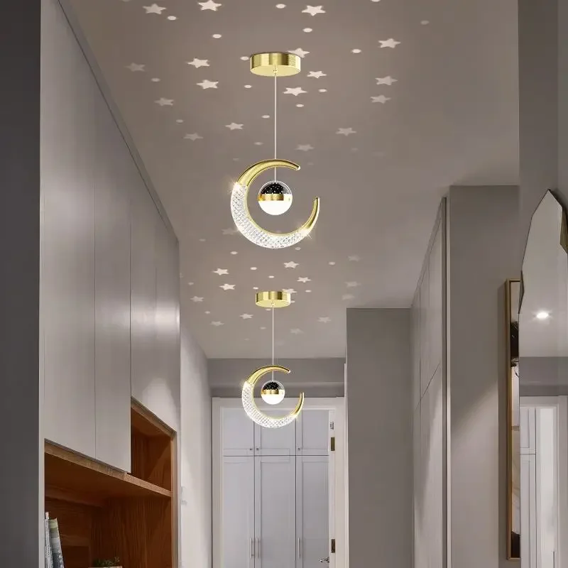 

Transparent Acrylic Moon chandelier Living Room LED Pendant Lamp Bedroom Kitchen Creative Golden Gold Black