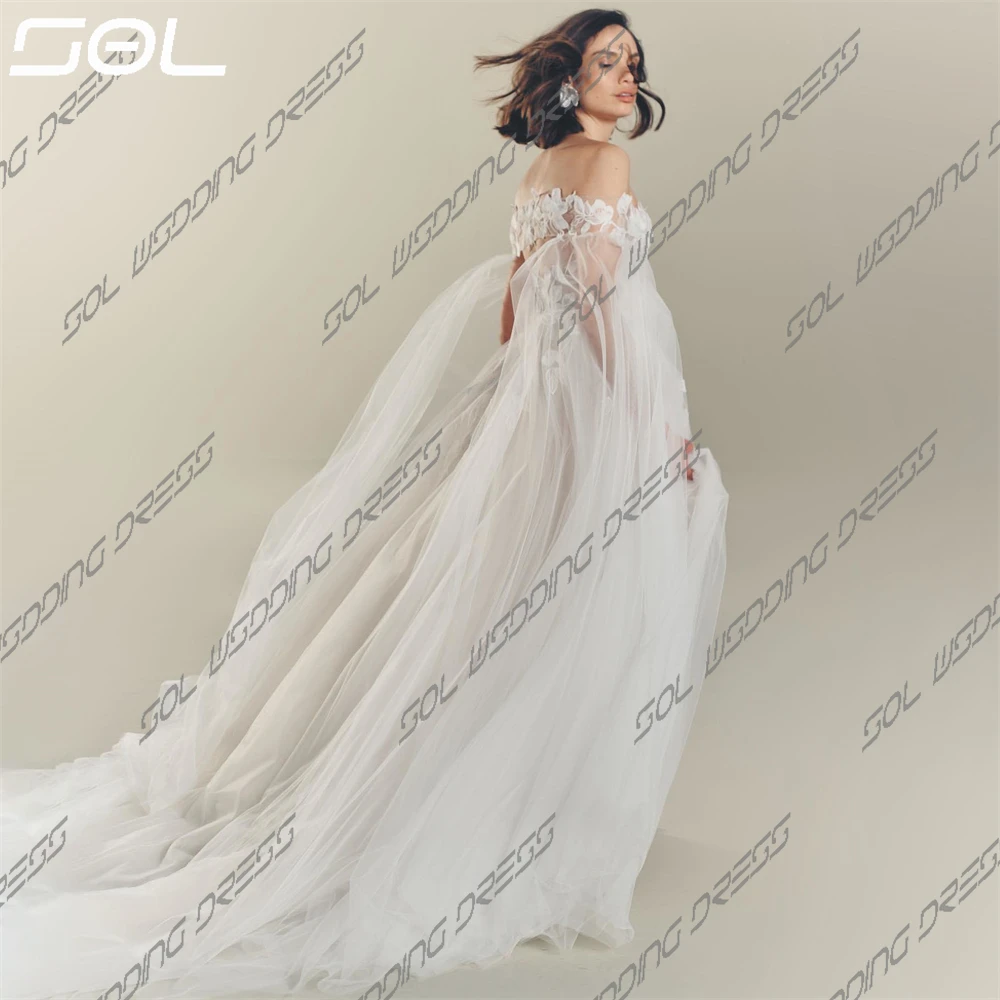 Sol splendido abito da sposa in Tulle con spalle scoperte maniche Sexy staccabili Sweetheart Back Up a-line abito da sposa Robe De Mariee