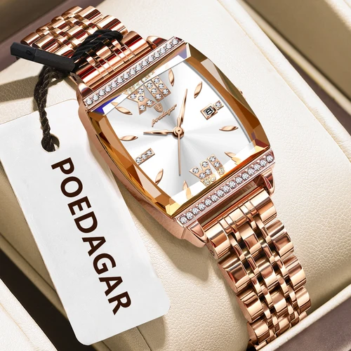 Imagen 2 del producto Reloj de pulsera POEDAGAR de lujo para mujer, Reloj de cuarzo con fecha resistente al agua de alta calidad para mujer, relojes de moda de acero inoxidable para mujer